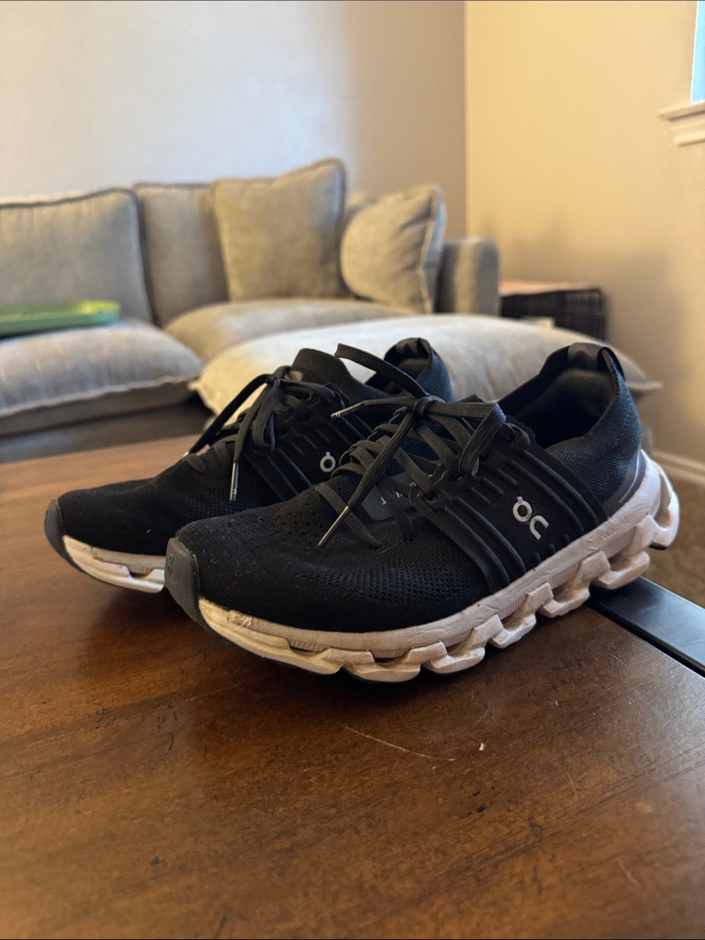 On Running Womens Athletic Sneakers - Black with White Sole